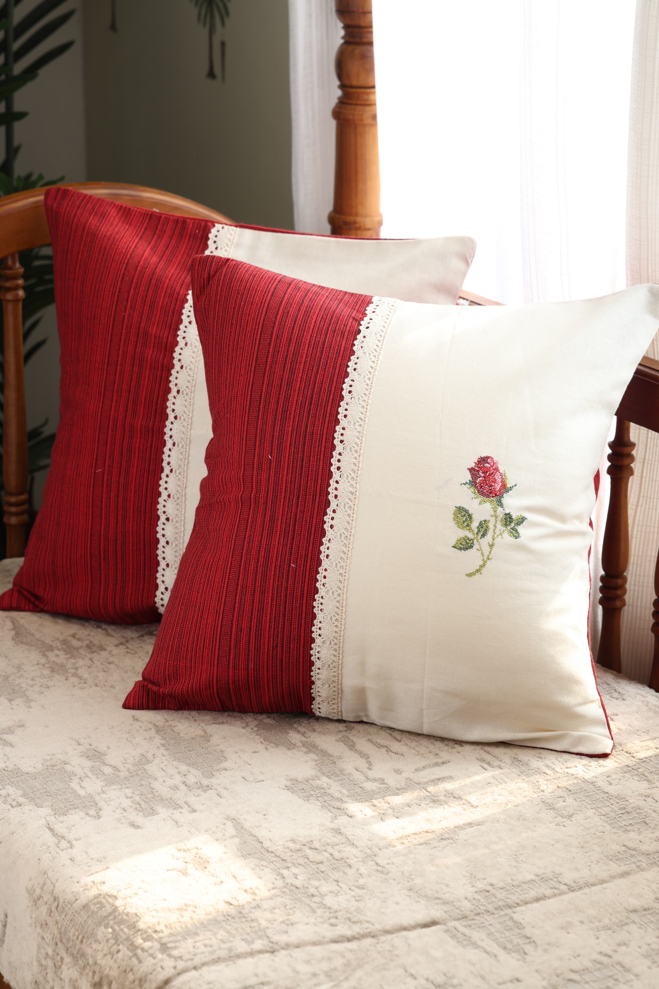 Cushion covers - Rose  Cross stitch embroidery - Xmas edition
