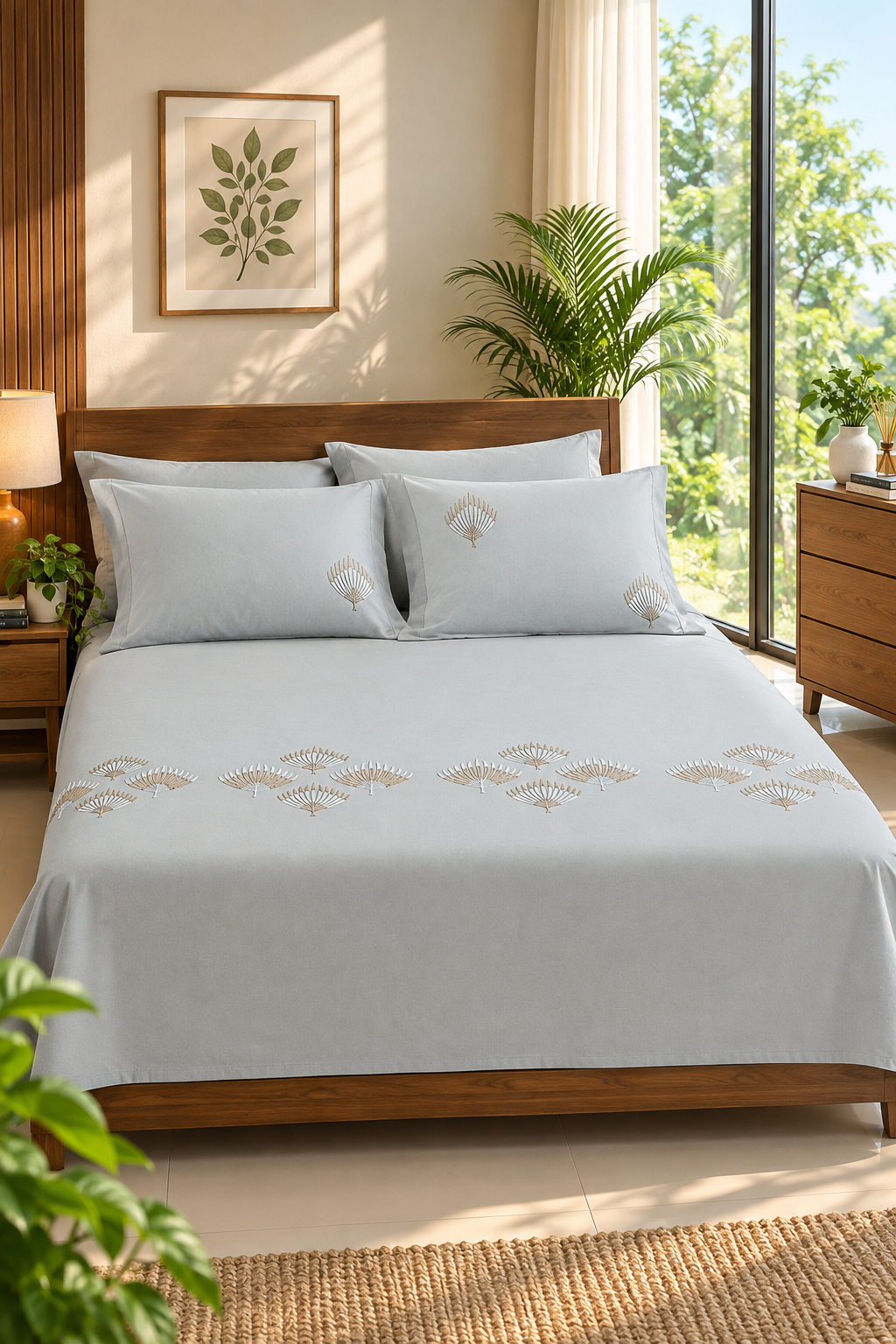 Bedsheets - Premium King Machine embroidery Soft cotton bedsheets(copper beige)