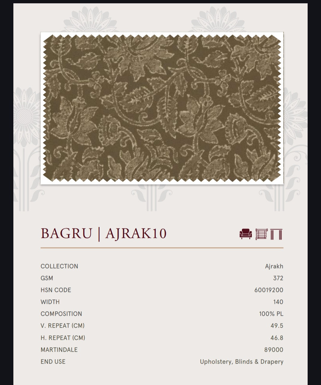 Upholstery fabrics -Ajrakh(Bagru)