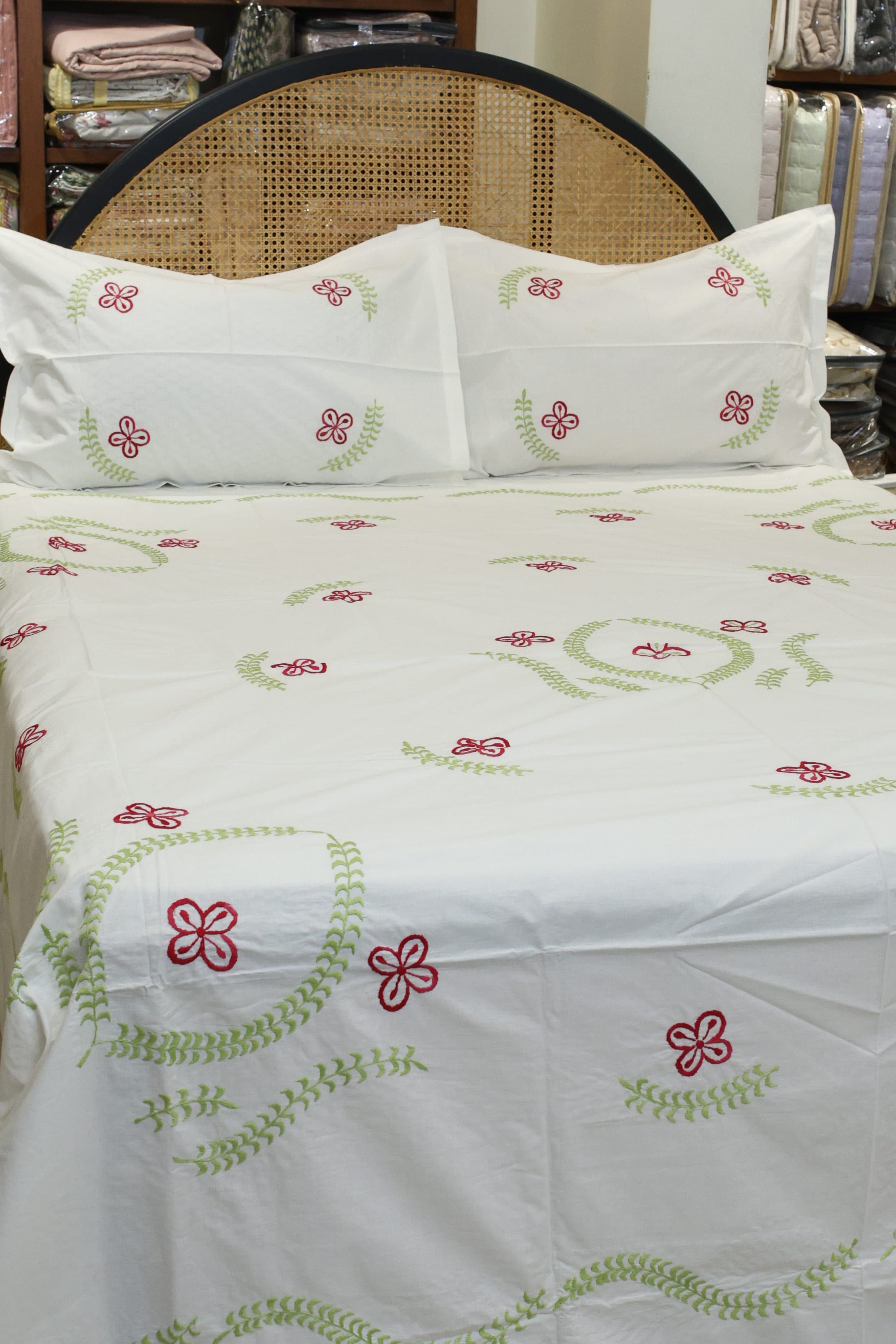 Premium Hand Embroidery Cotton King Size Bedsheet Set with 2 Pillow Covers HEK