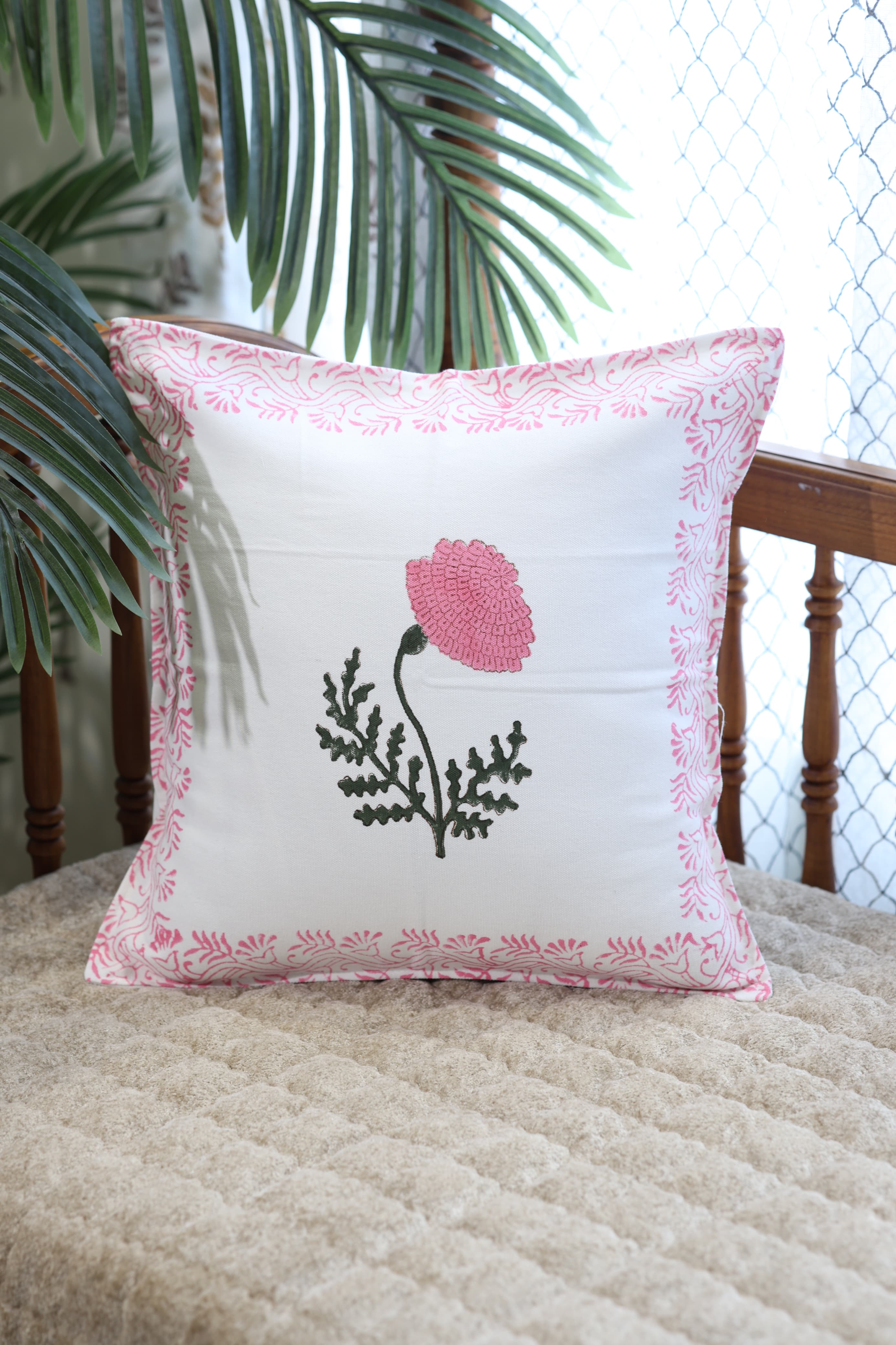 Handblock cushion cover 16×16 inches