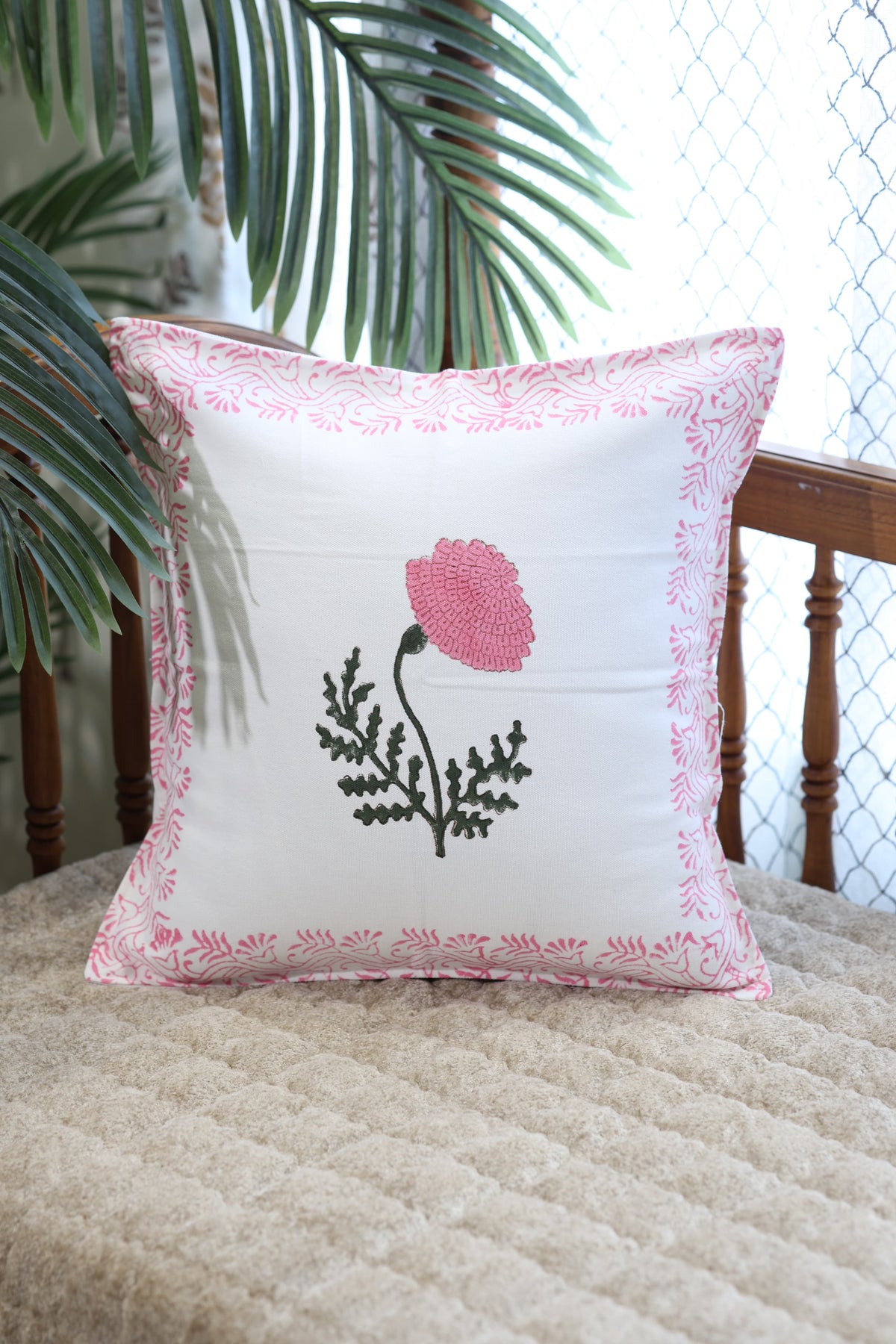 Handblock cushion cover 16×16 inches