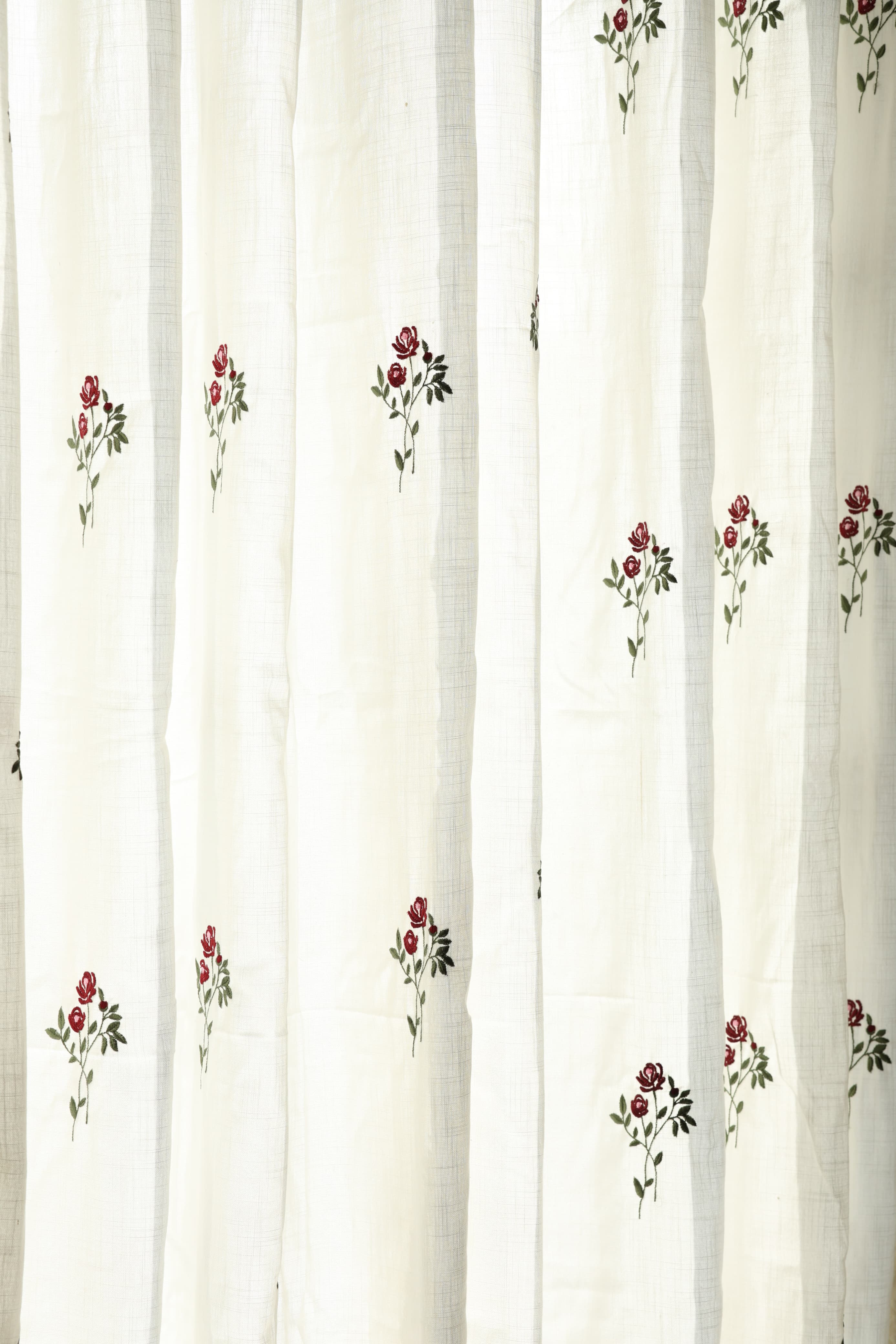 Curtains - Embroidery Semi transparent curtains LINEN ROSE ( off white base)