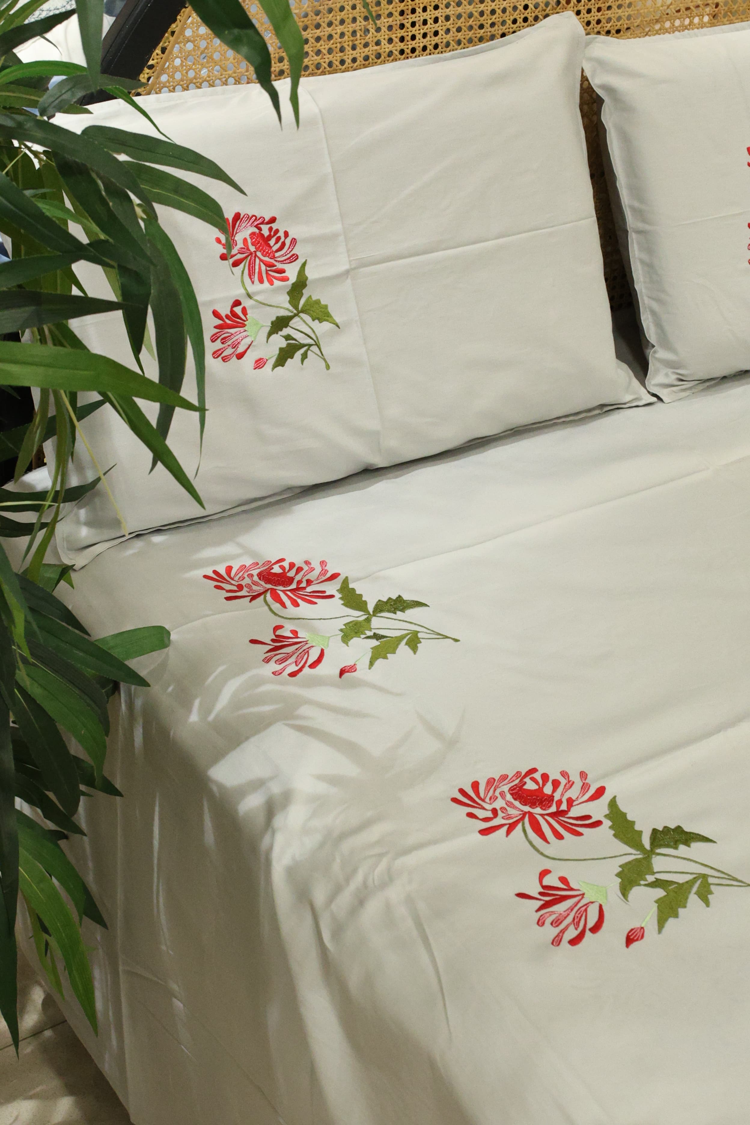 King Size Premium Machine Embroidery Bedsheet Set with 2 Pillow Covers (108x108")