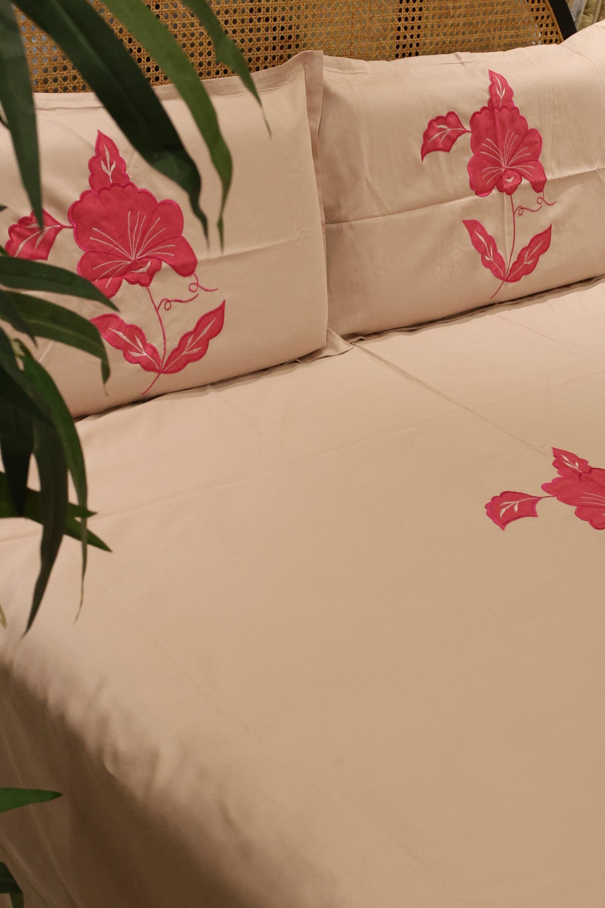 King Size Premium Machine Embroidery Bedsheet Set with 2 Pillow Covers (108x108")