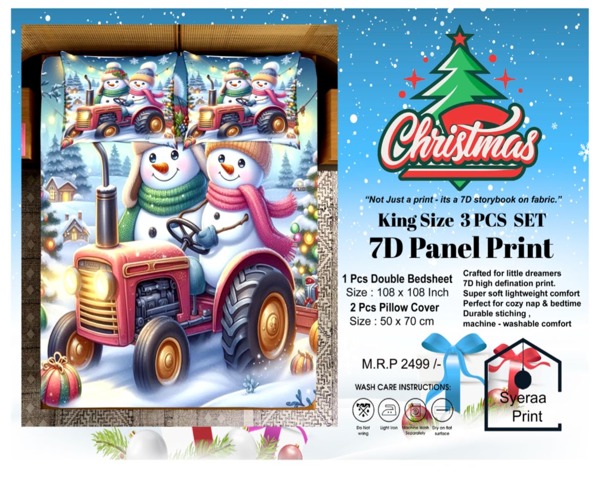 King size 7D Panel Print Bedsheet Set Xmas Edition