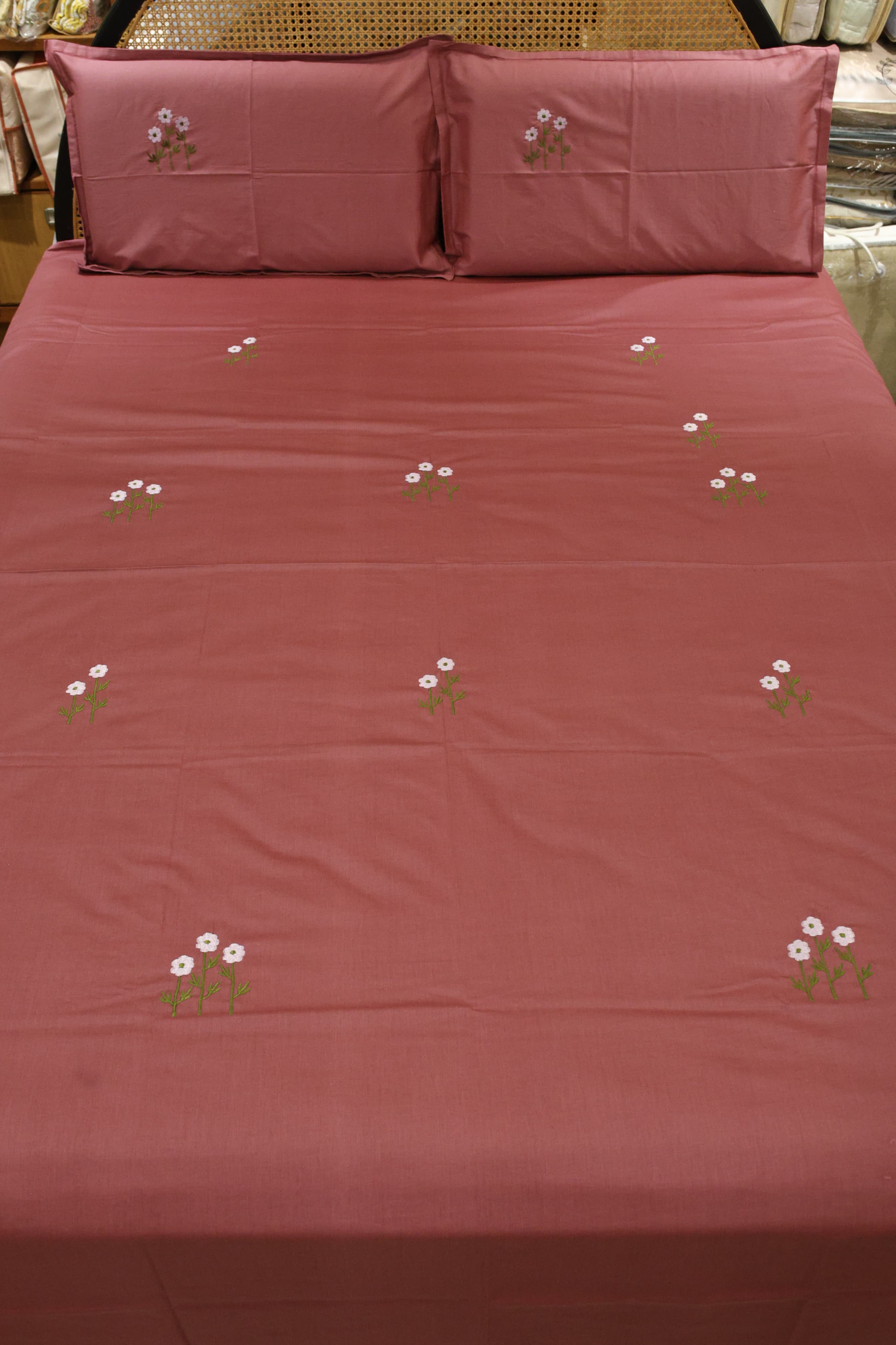 King Size Premium Machine Embroidery Bedsheet Set with 2 Pillow Covers (108x108")