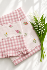 Bedsheets - King Premium check floral embroidery bedsheet