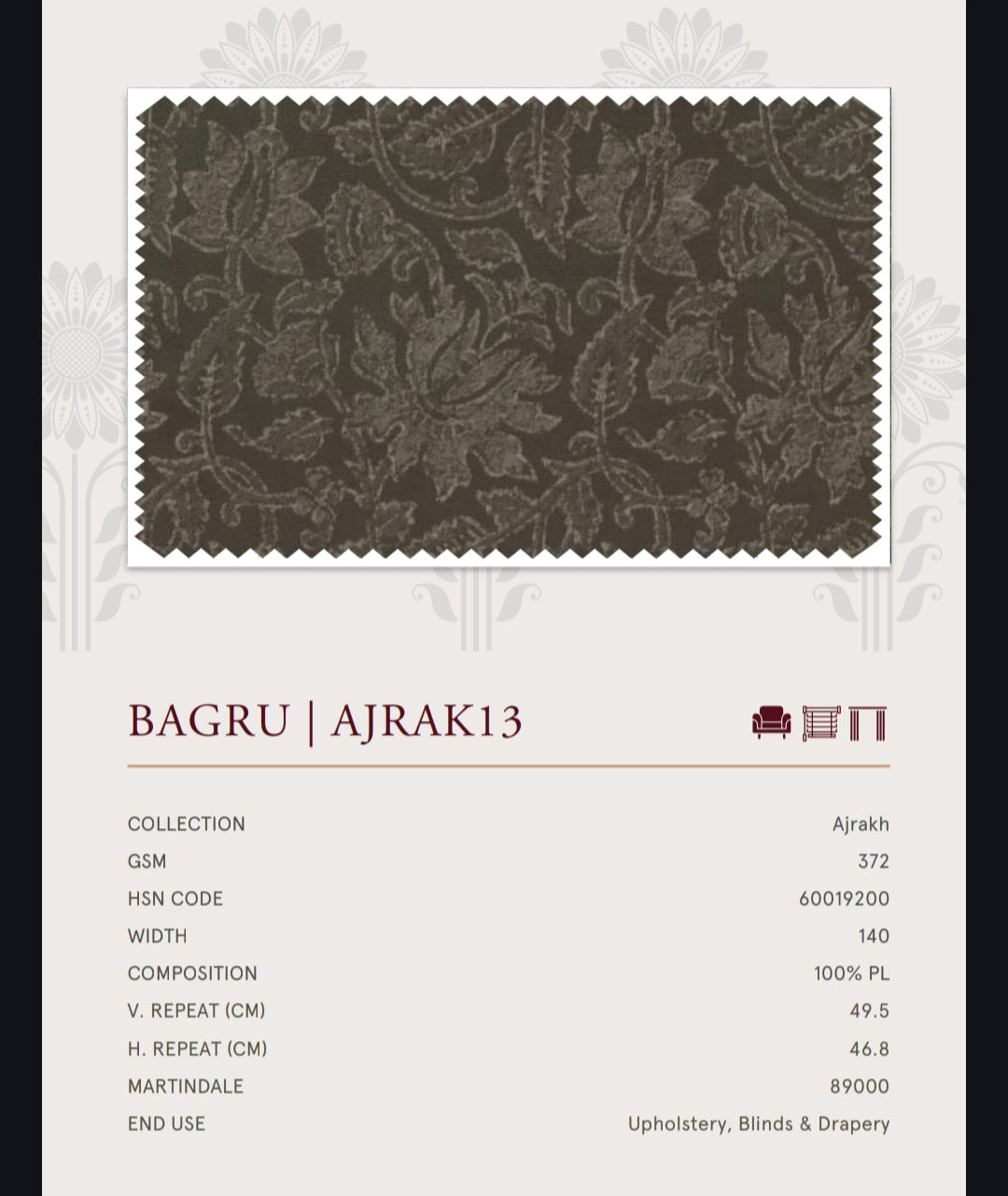 Upholstery fabrics -Ajrakh(Bagru)