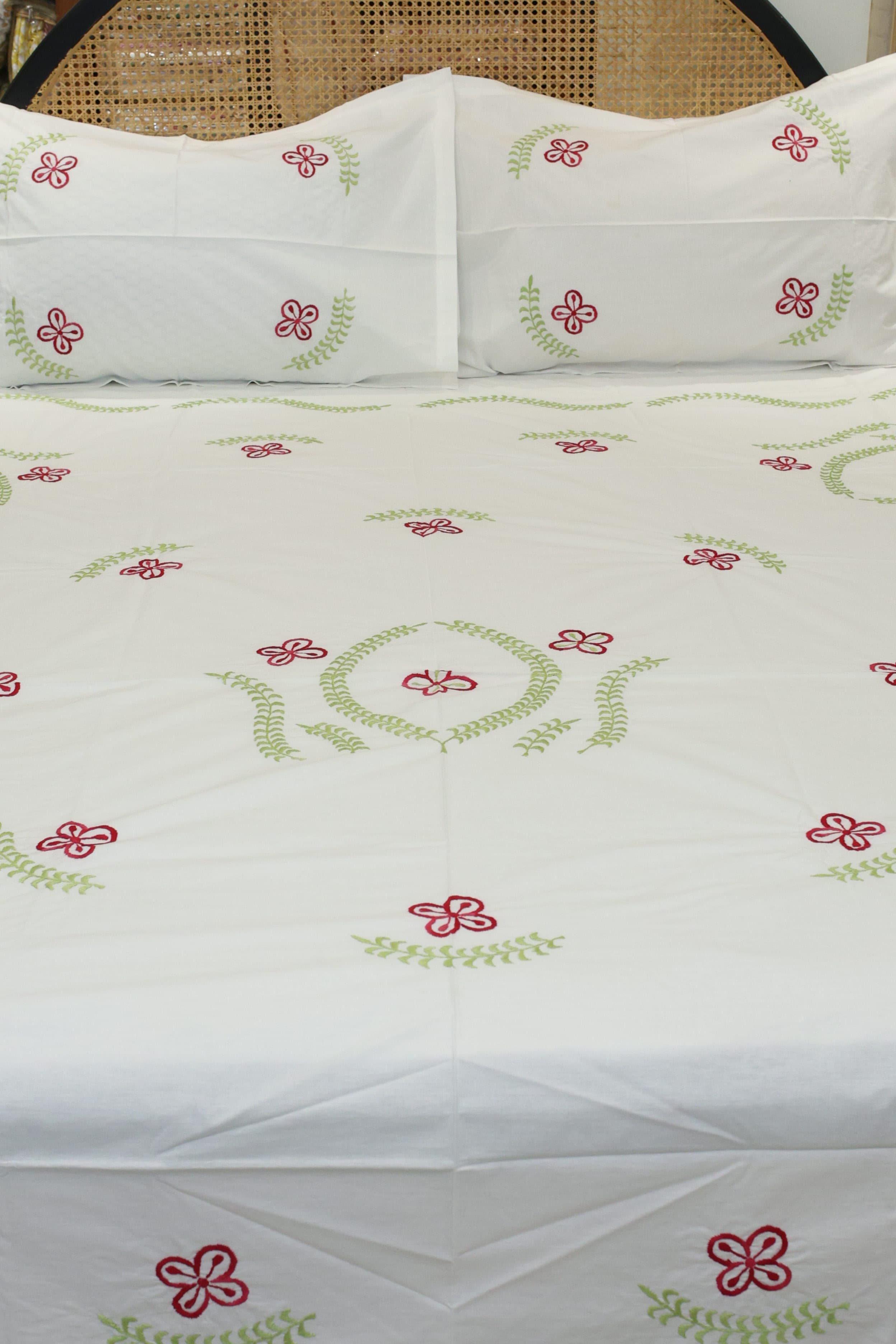 Premium Hand Embroidery Cotton King Size Bedsheet Set with 2 Pillow Covers HEK