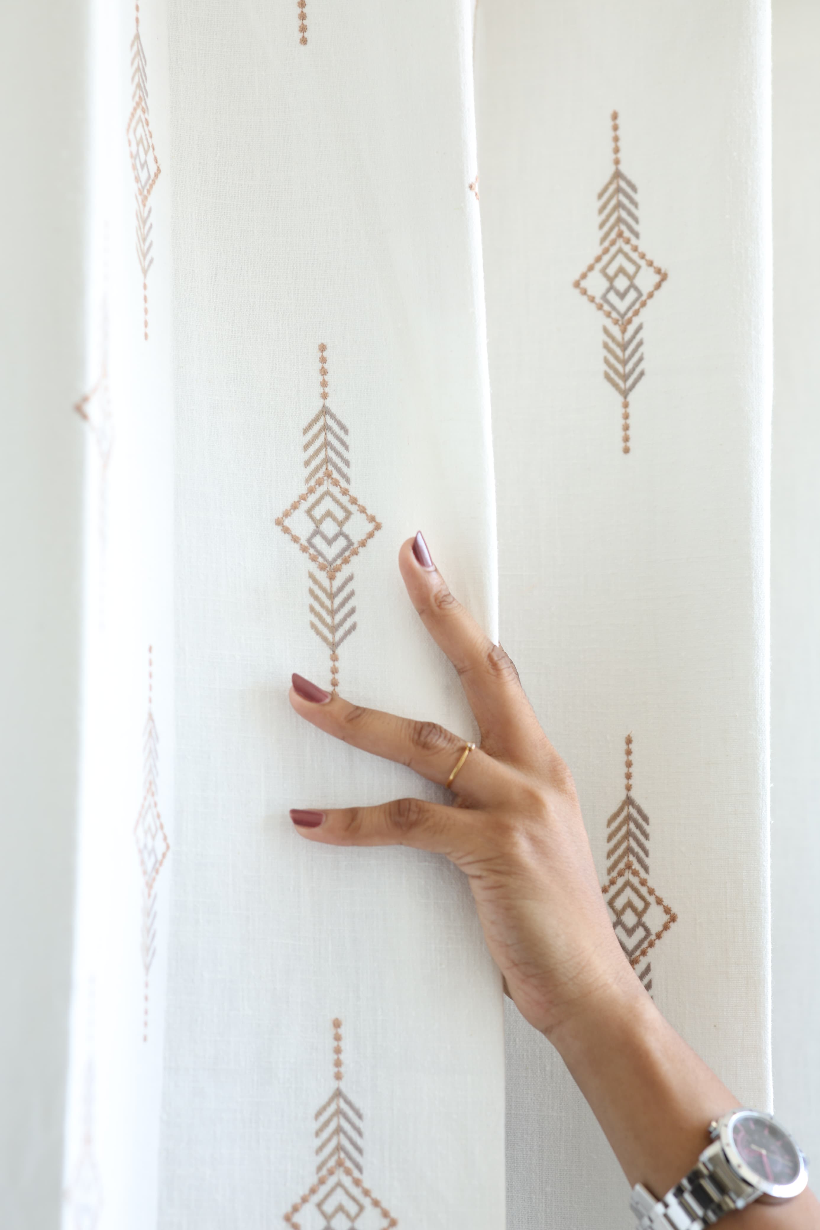 Premium Embroidery Opaque Curtain – Geometric Diamond Pattern   Prebooking