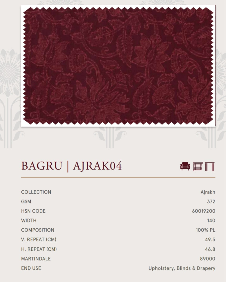 Upholstery fabrics -Ajrakh(Bagru)