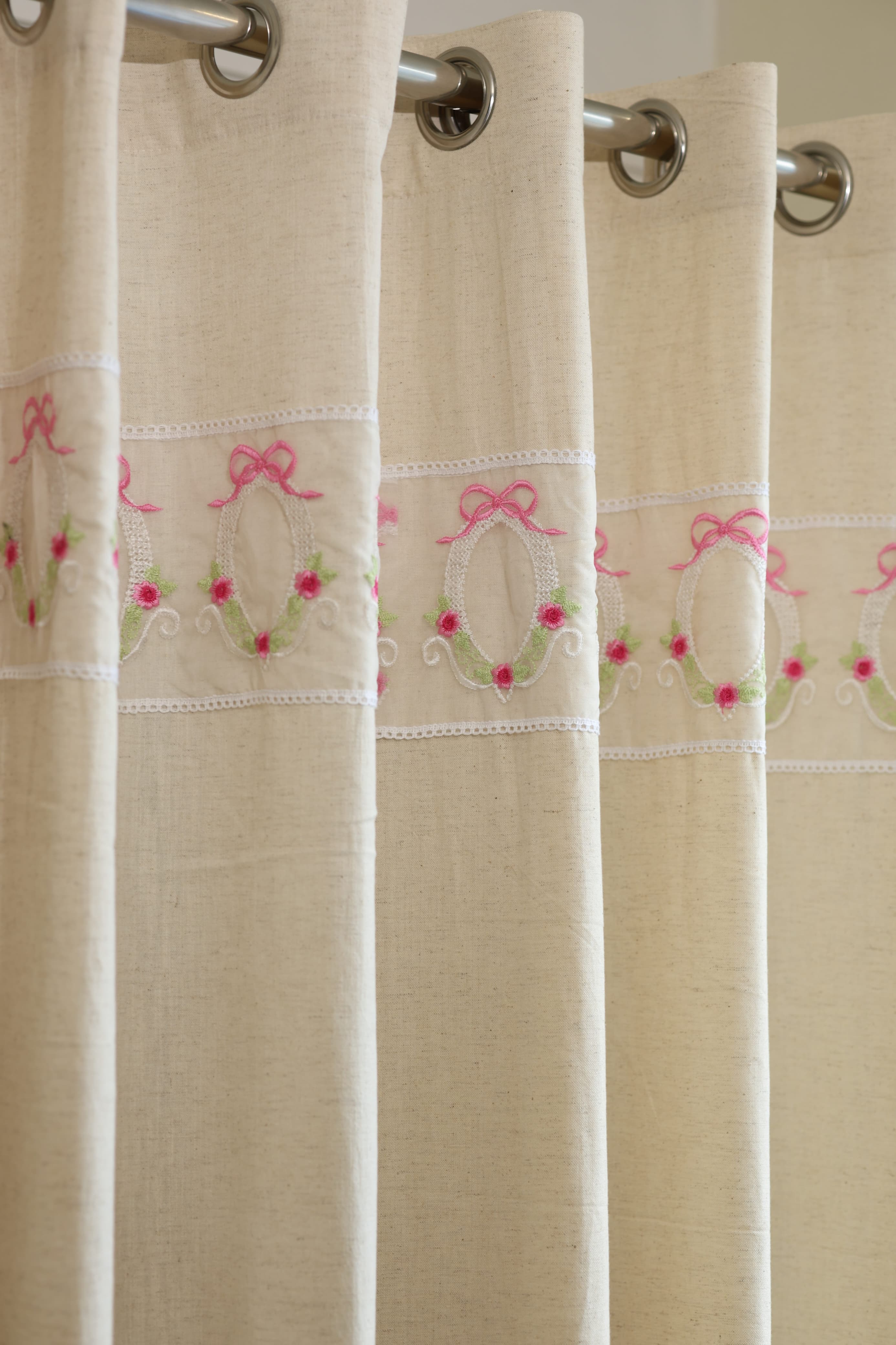 Curtains - Embroidery designer opaque curtains Blush bow