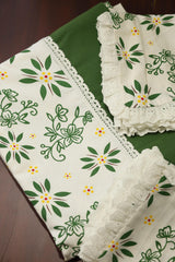 Bedsheets - Premium king printed lace bedsheet with cushion covers Bottle green bud