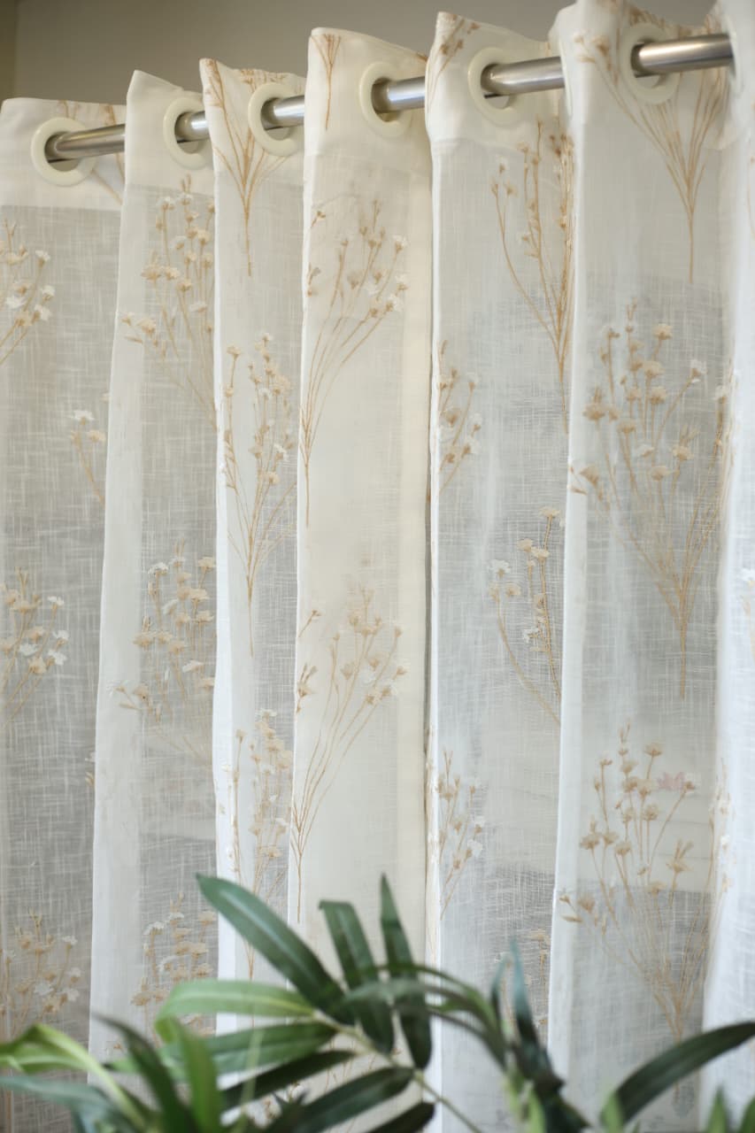 Curtains -Premium embroidered sheer curtain off white base