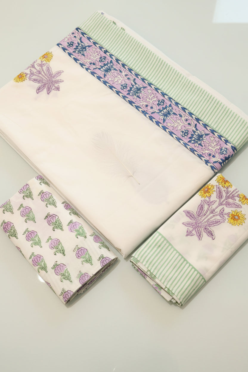 Bedsheets - King Percale cotton handblock bedsheets