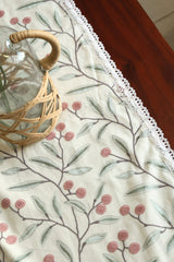 Embroidered Berry Branch 6 Seater Table Runner Lace Border